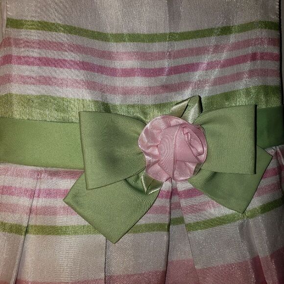 YOUNGLAND WHITE PINK GREEN STRIPE EASTER DRESS SIZE 3T - Picture 3 of 5
